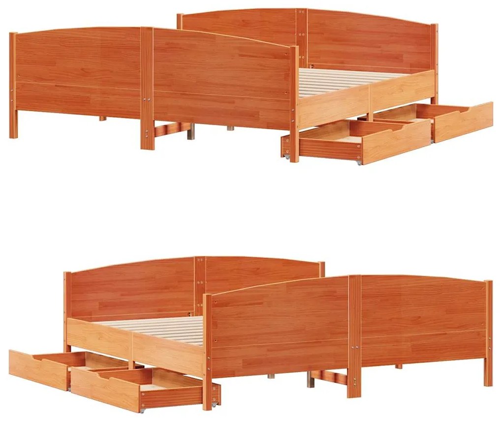 Cama sem colchão 160x200 cm madeira pinho maciço castanho-mel