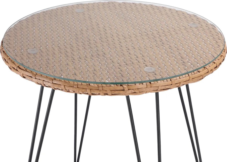 Conjunto de jardim em polyrattan com 3 peças Bali natural/preto