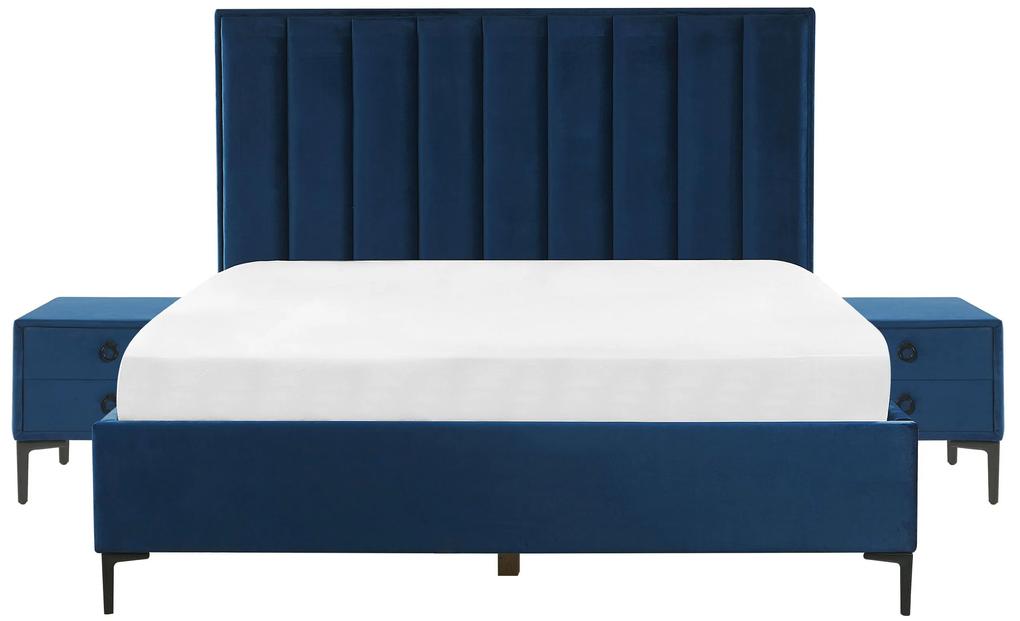 Conjunto de quarto em veludo azul 180 x 200 cm SEZANNE Beliani