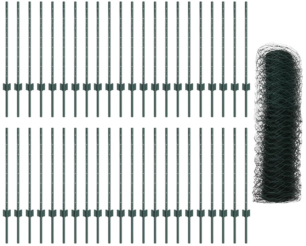 Postes de Cerca vidaXL 11 pcs U-Channel Verde 80 cm Aço