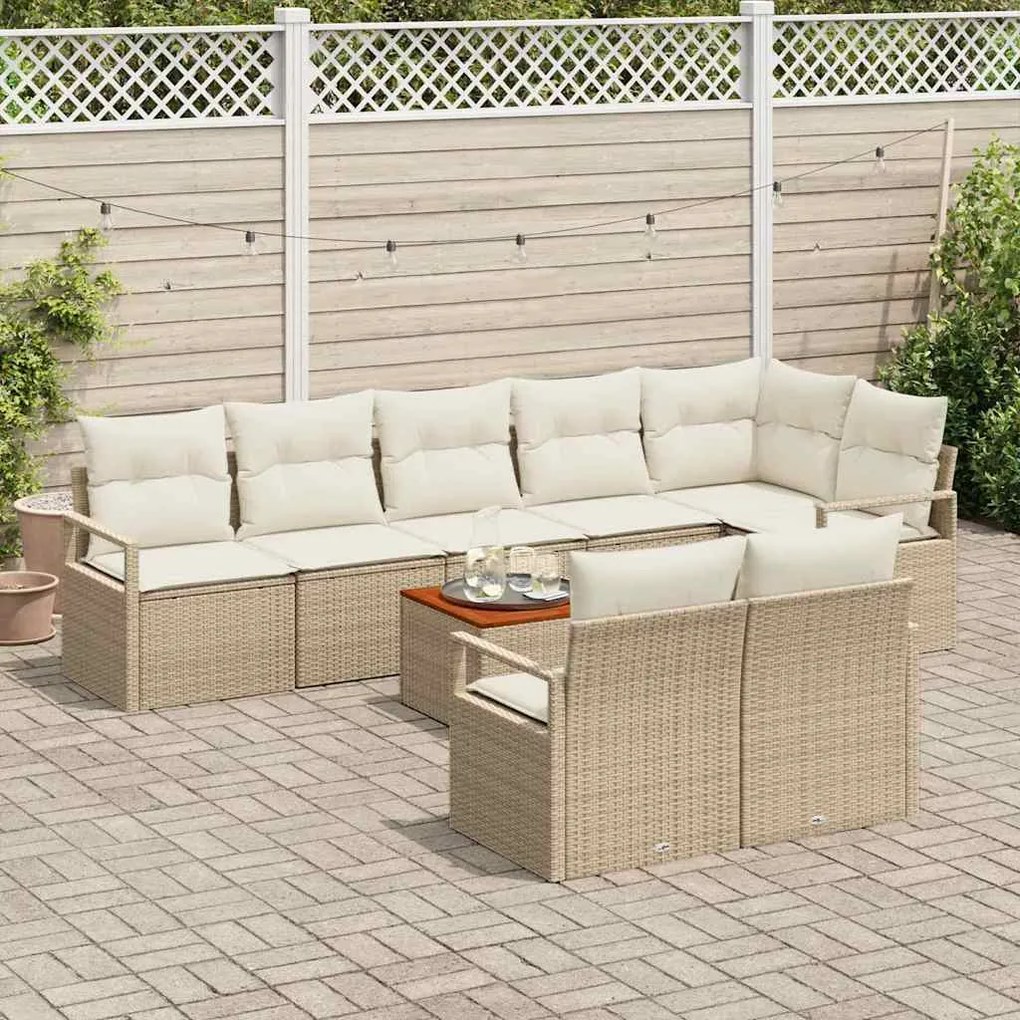 Conjunto de Sofás de Jardim 9 pcs Bege, branco Grande