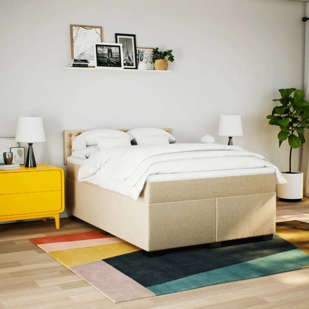 Cama com molas/colchão 160x200 cm tecido cor creme