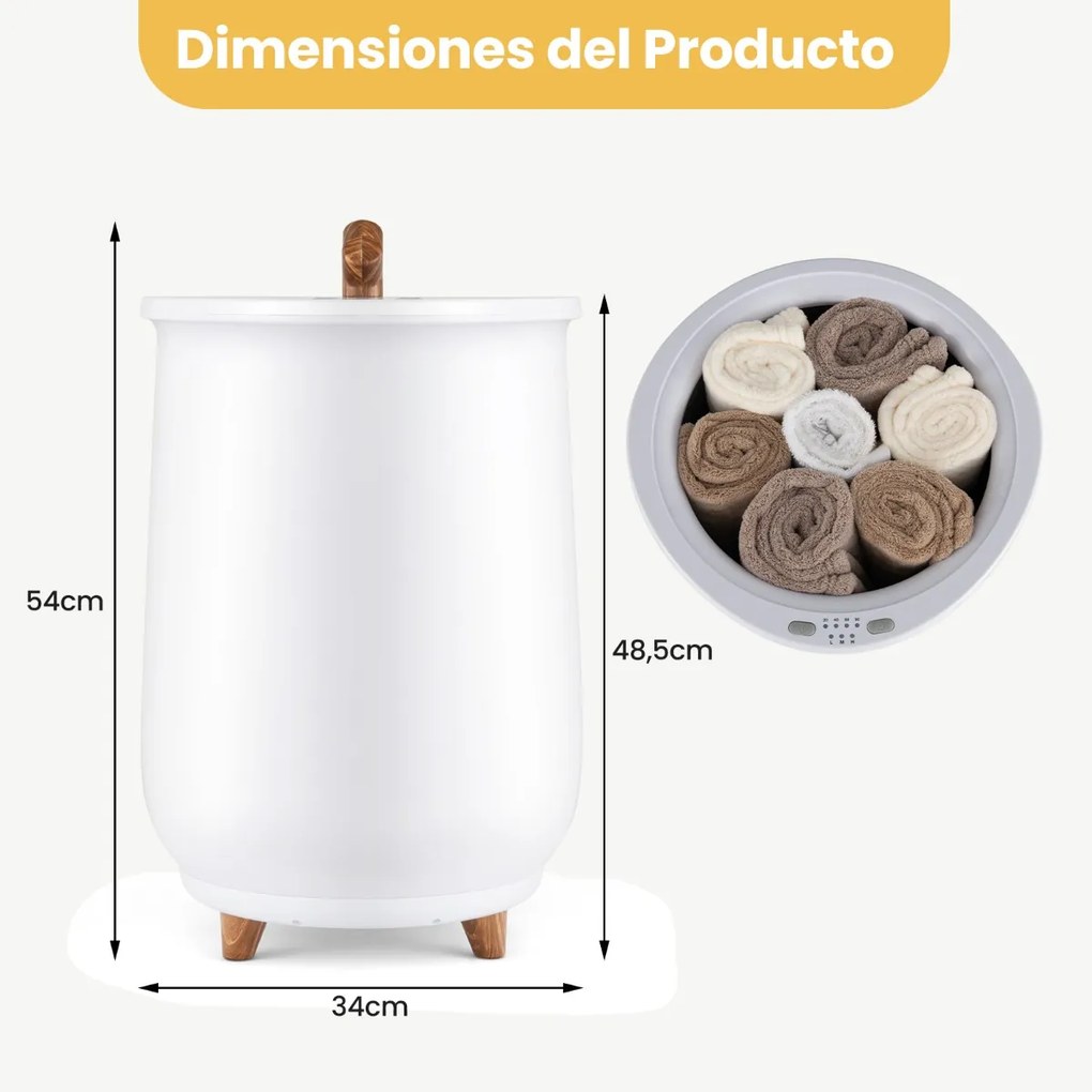 Aquecedor de Toalhas em Cubo 20L com 3 níveis de aquecimento, temporizador e desligamento automático Branco