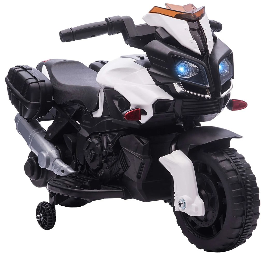 HOMCOM Moto Elétrica 6V com Faróis Buzina 2 Rodas de Equilibrio Velocidade Máx. de 3km/h 88,5x42,5x49cm Branco