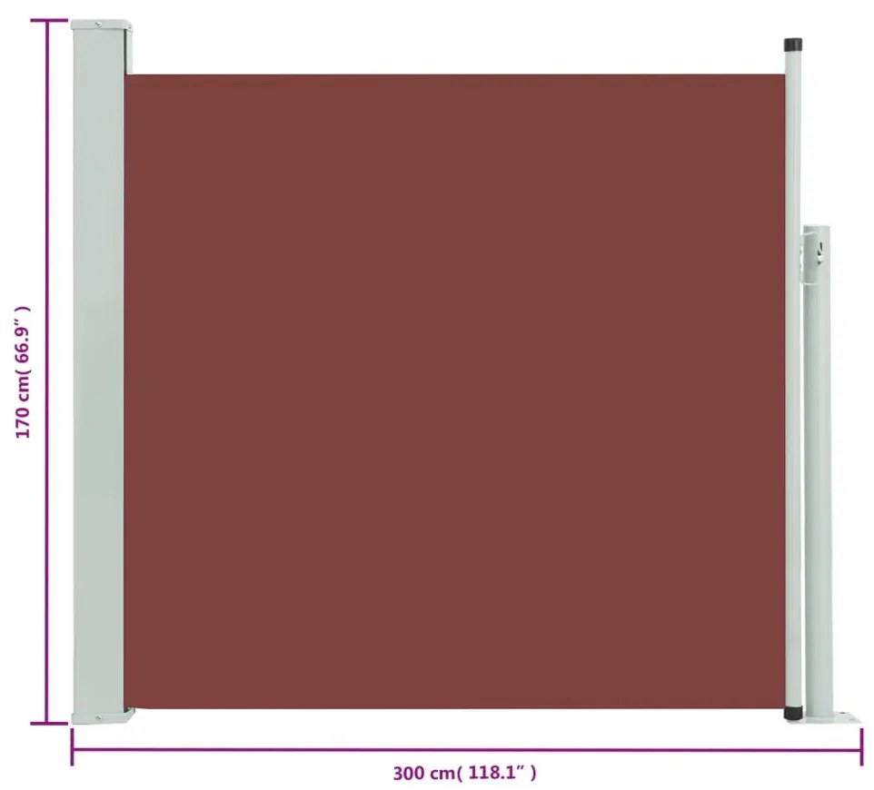 Toldo lateral retrátil para pátio 170x300 cm castanho