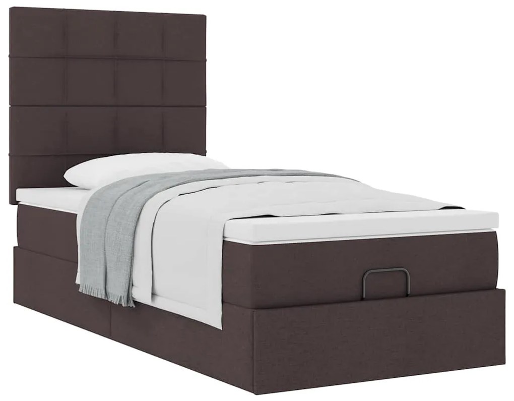 Cama otomana com colchão 100x200 cm tecido castanho escuro
