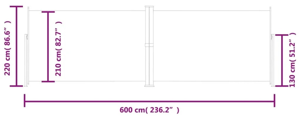 Toldo lateral retrátil 220x600 cm castanho