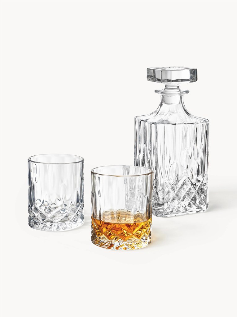 Conjunto de whisky com relevo de cristal George, 3 uni.