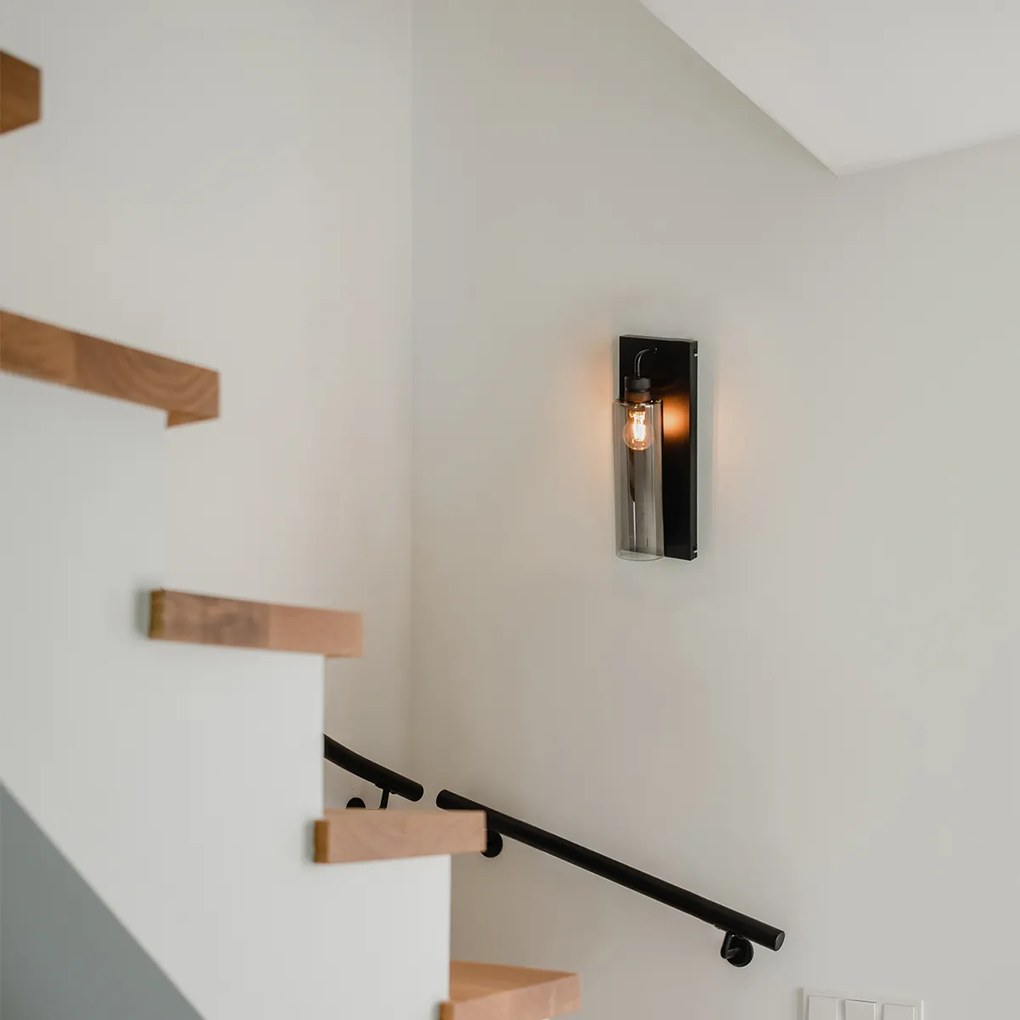 Candeeiro de parede moderno preto com vidro fumê - Stavelot