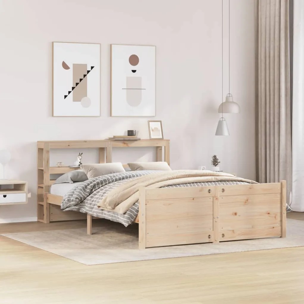 Estrutura de cama c/ cabeceira 150x200 cm pinho maciço
