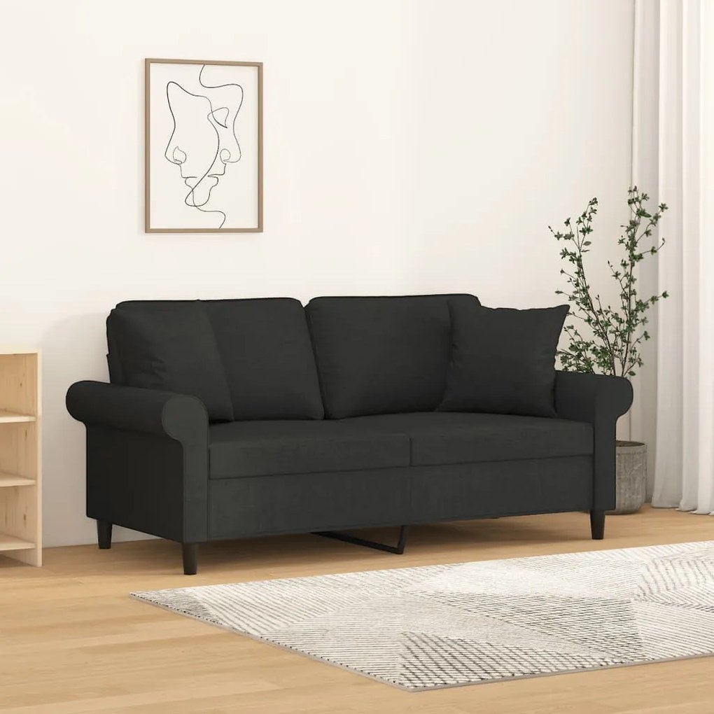 3153245 vidaXL Sofá de 2 lugares c/ almofadas e almofadões 140 cm tecido preto