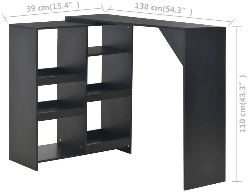 Mesa de bar com prateleira movível preto 138x39x110 cm