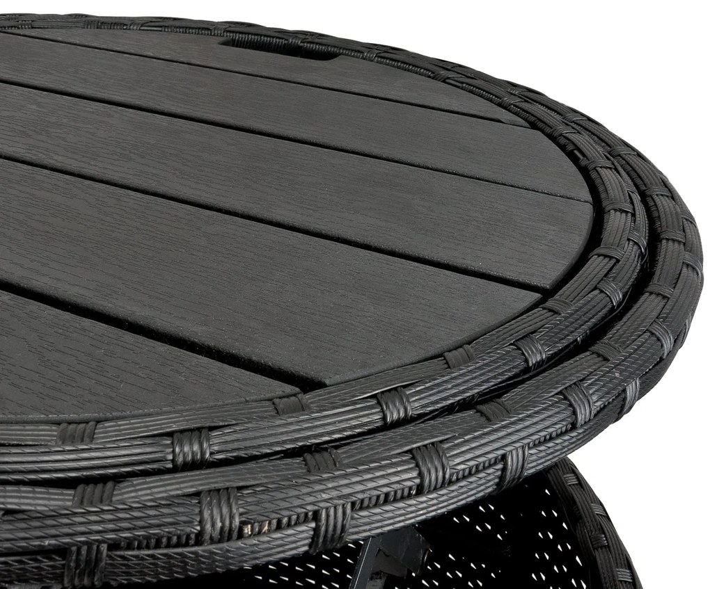 Cama jardim em Polyrattan com toldo sol e mesas telescópica Ø185cm preto/creme