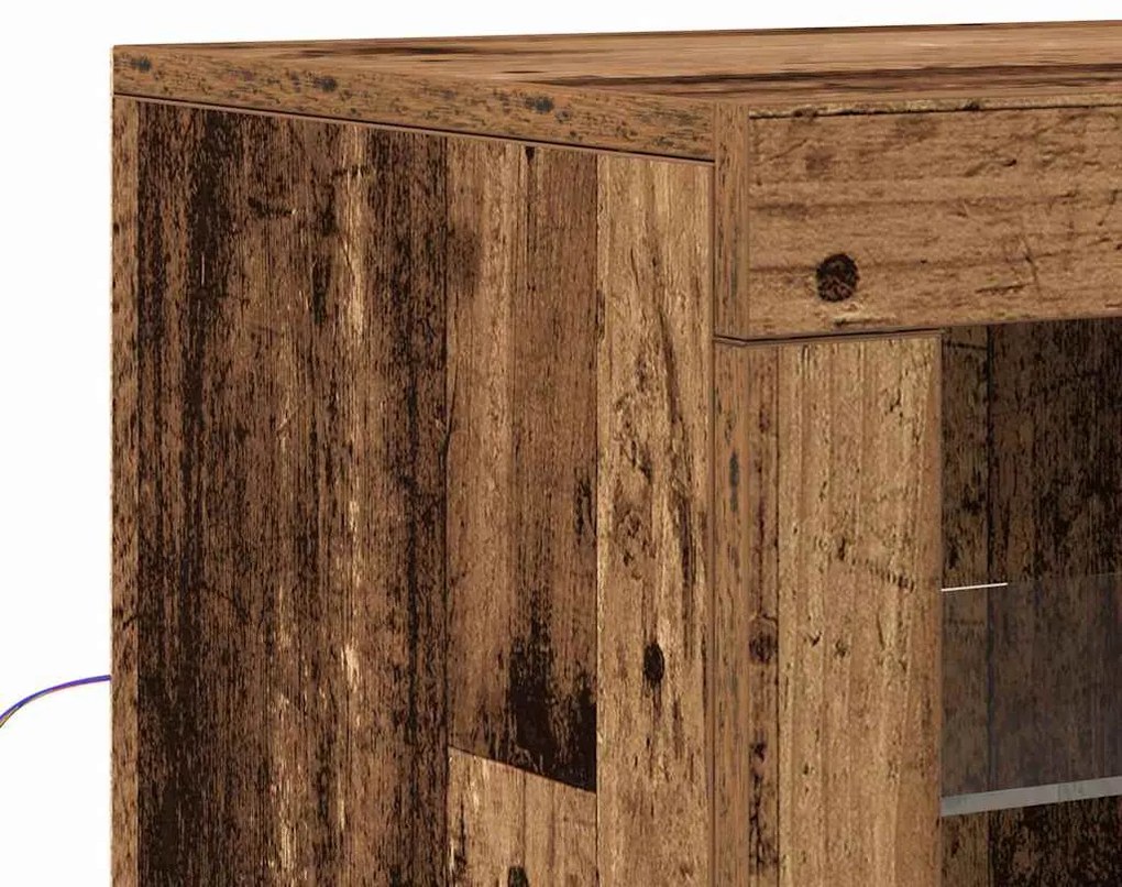Buffet vidaXL com Luzes LED Madeira Velha 60,5x37x67 cm