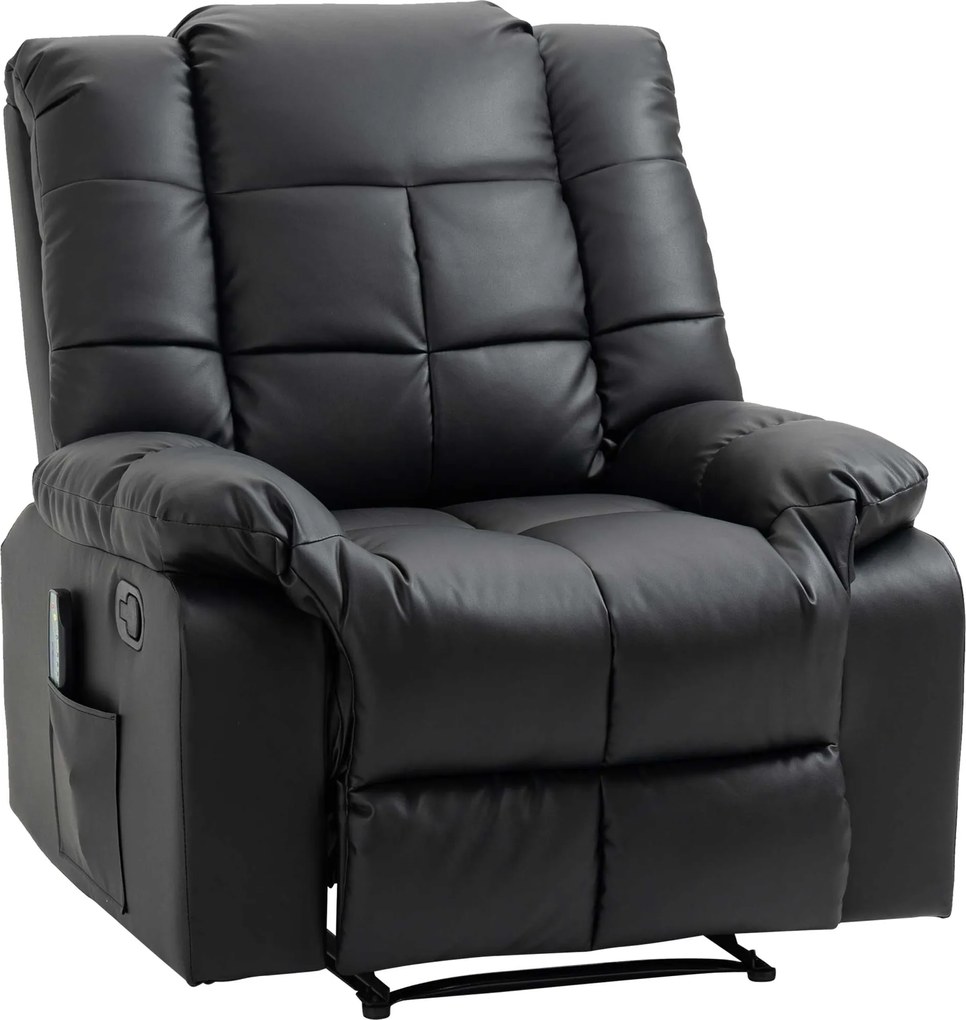 Poltrona de Massagem Poltrona Relax Reclinável com 8 Pontos de Massagem Controlo Remoto Estofada em PU 94x99x99 cm Preto