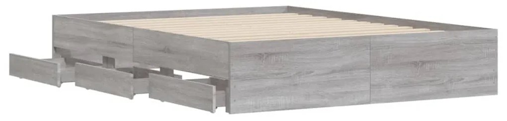 Estrutura de cama c/ gavetas derivados madeira cinza sonoma