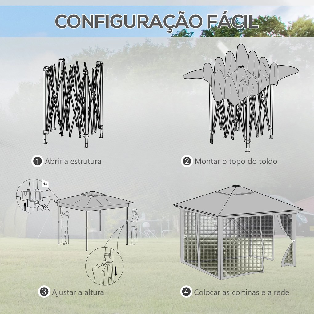 Outsunny Tenda Dobrável 336x336 cm Tenda de Jardim com Teto Duplo 4 Pa