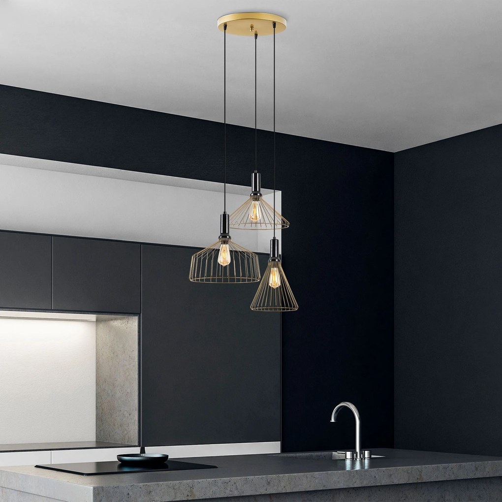 Candeeiro Suspenso Dear – Ouro Brilhante – 63 x 63 x 135 cm