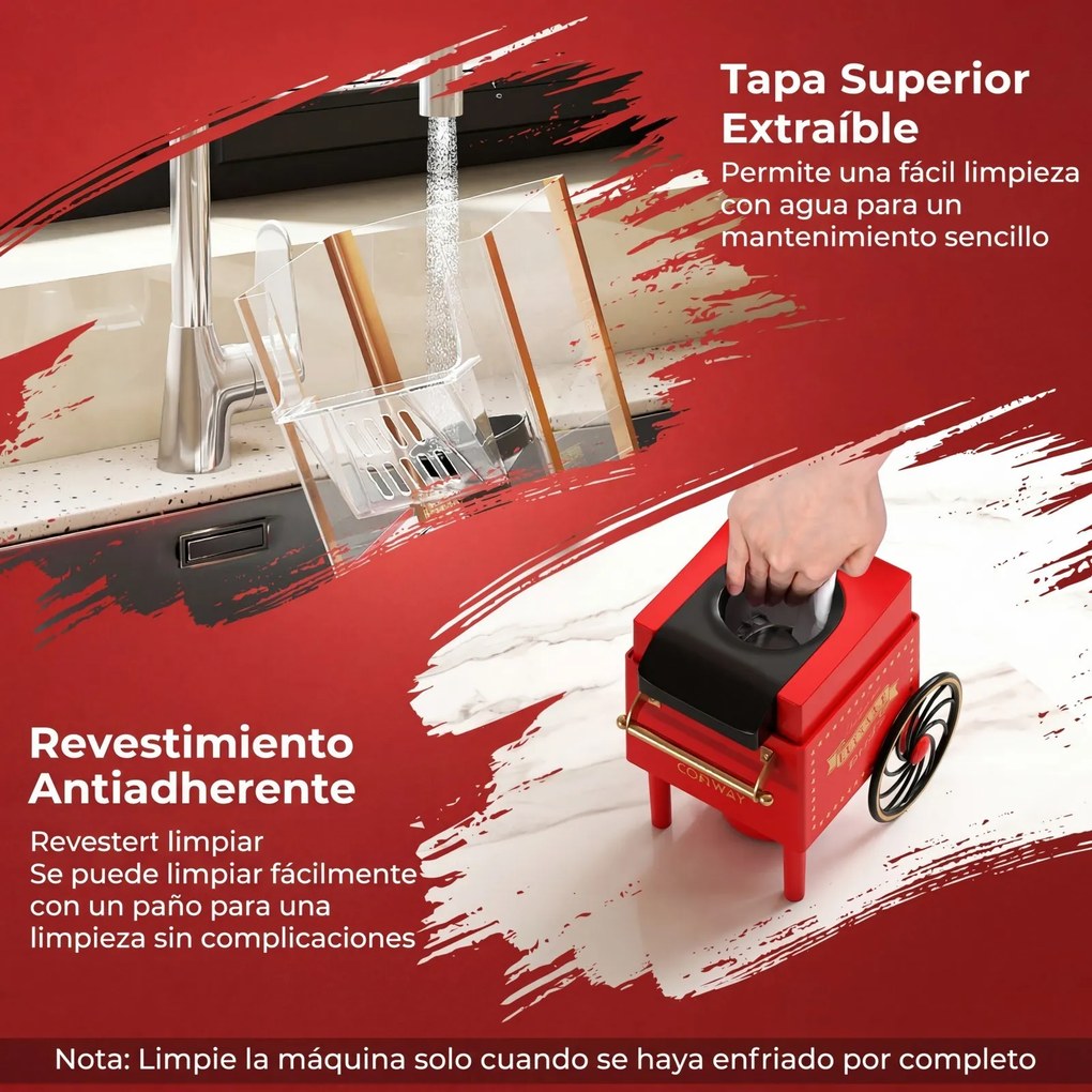 Máquina de Pipocas Elétrica, 24,5 x 16,5 x 39 cm, com Ar Quente sem Óleo, Vermelho