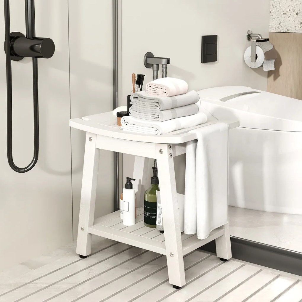 Costway Taburete de Ducha de HIPS con Asa Impermeable con Estante Inferior para Baño 41 x 31,5 x 43,5 cm Blanco