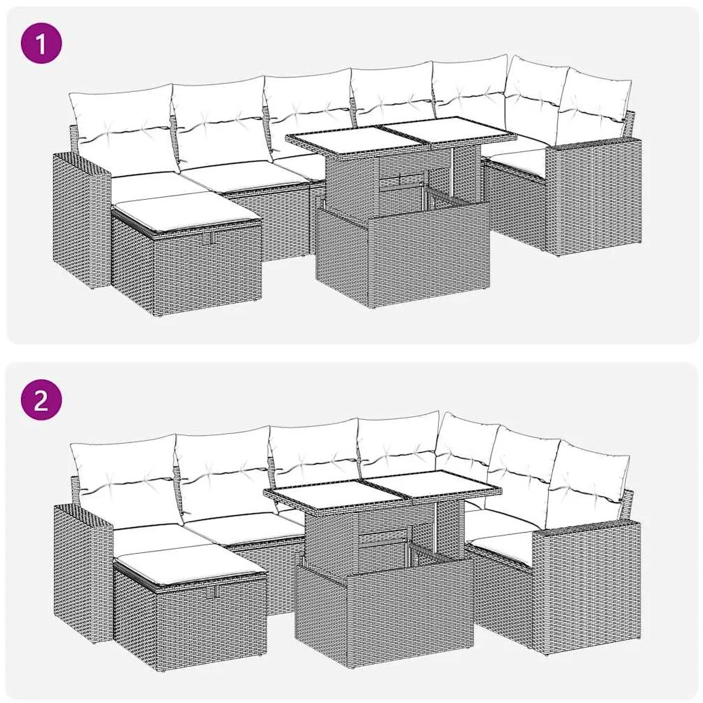 8 pcs conjunto sofás de jardim com almofadões vime PE preto