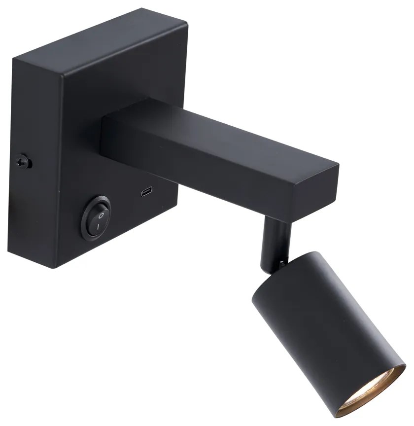 Candeeiro de parede moderno preto com USB-C inclinável - Rex