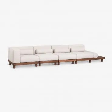Sofá Modular De Jardim De 4 Peças Com Módulo De Canto E Mesa Auxiliar Lateral Em Acácia Edrien Castanho Acácia - Sklum