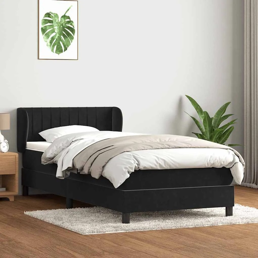 vidaXL Cama com molas/colchão 90x220 cm veludo preto