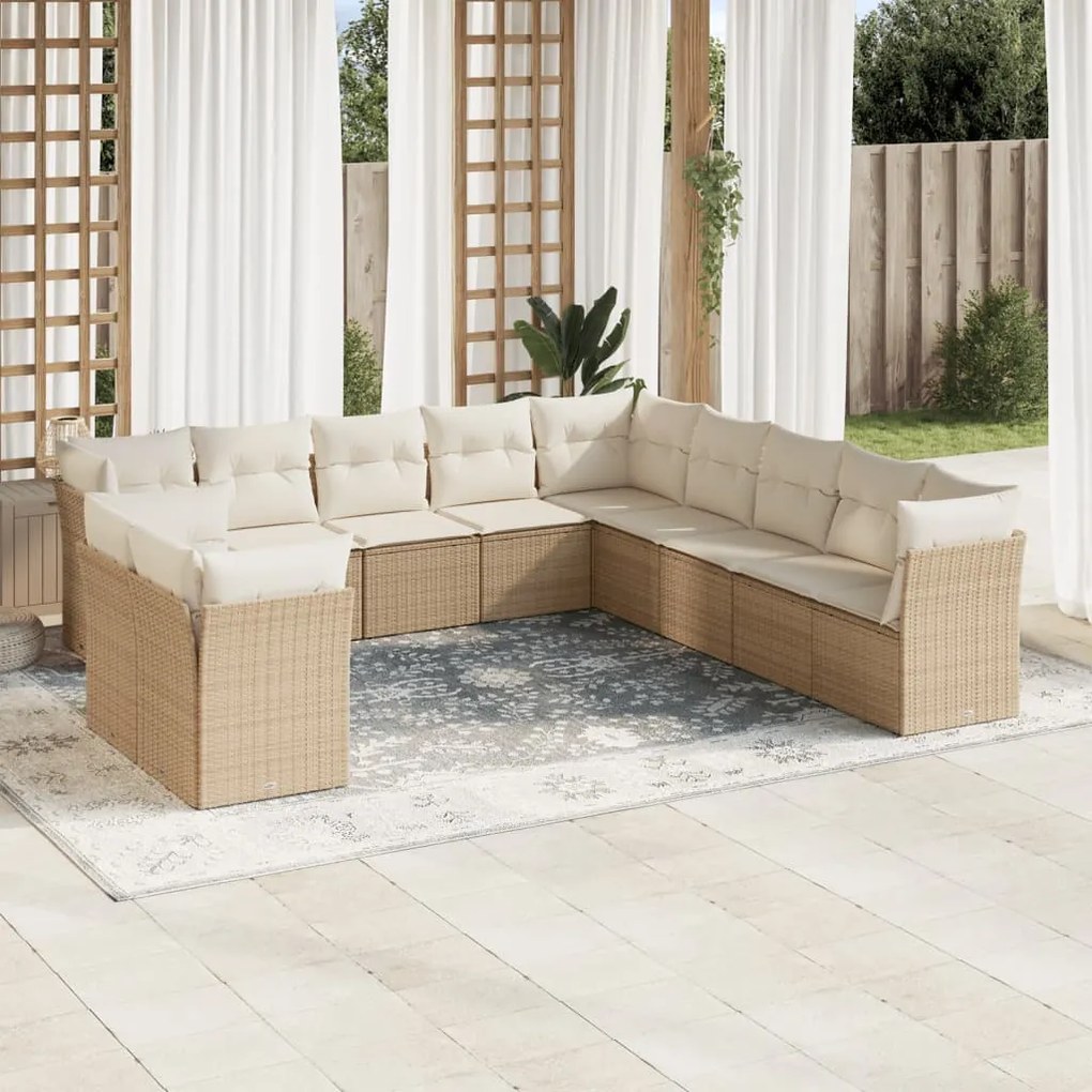 11 pcs conjunto sofás de jardim c/ almofadões vime PE bege