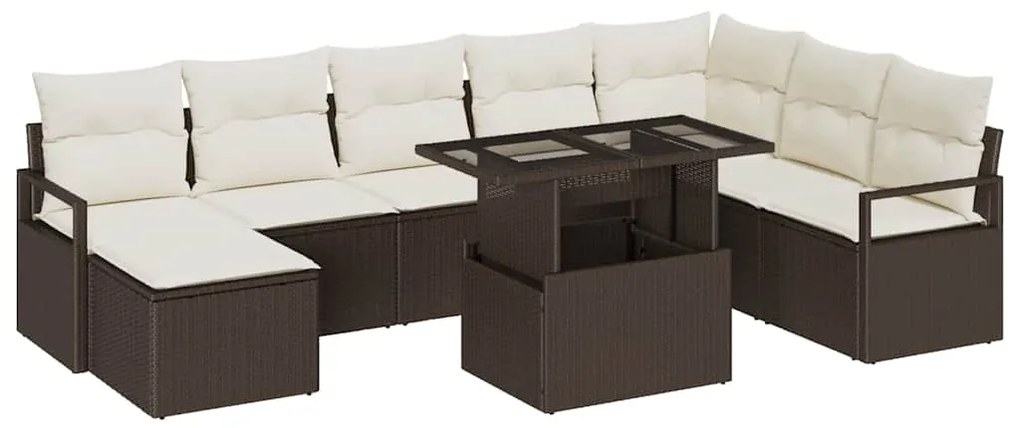 Conjunto de Sofá de Jardim vidaXL 9 Peças com Almofadas Castanho Ratta
