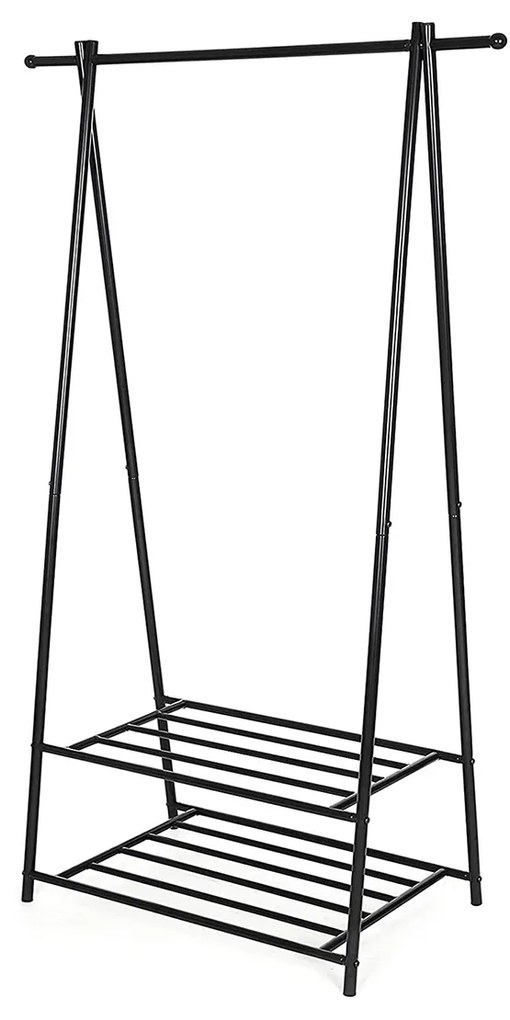Cabideiro SONGMICS, cabideiro, cabideiro com prateleira de armazenamento de 2 níveis para sapatos e cestos, estrutura de metal, economiza espaço, ideal para quarto, entrada, escritório e muito mais, preto HSR05B