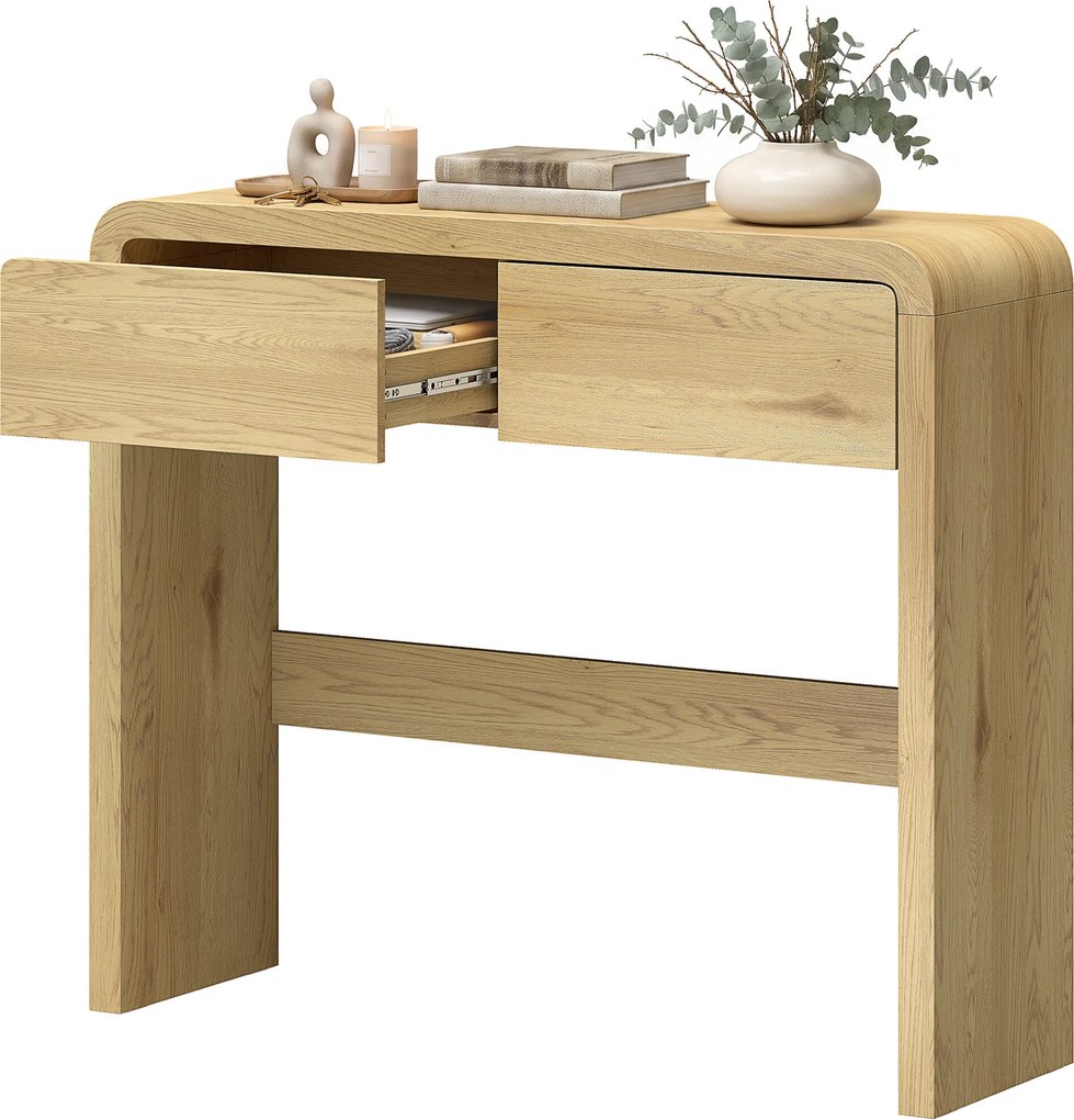 Mesa de Consola, 100 x 30 x 85 cm, 2 Gavetas, cor Madeira Natural
