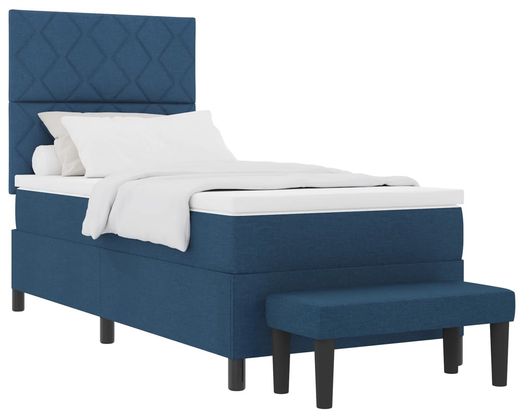 Cama Box Spring com Colchão e Banco Azul 90x190 cm Tecido