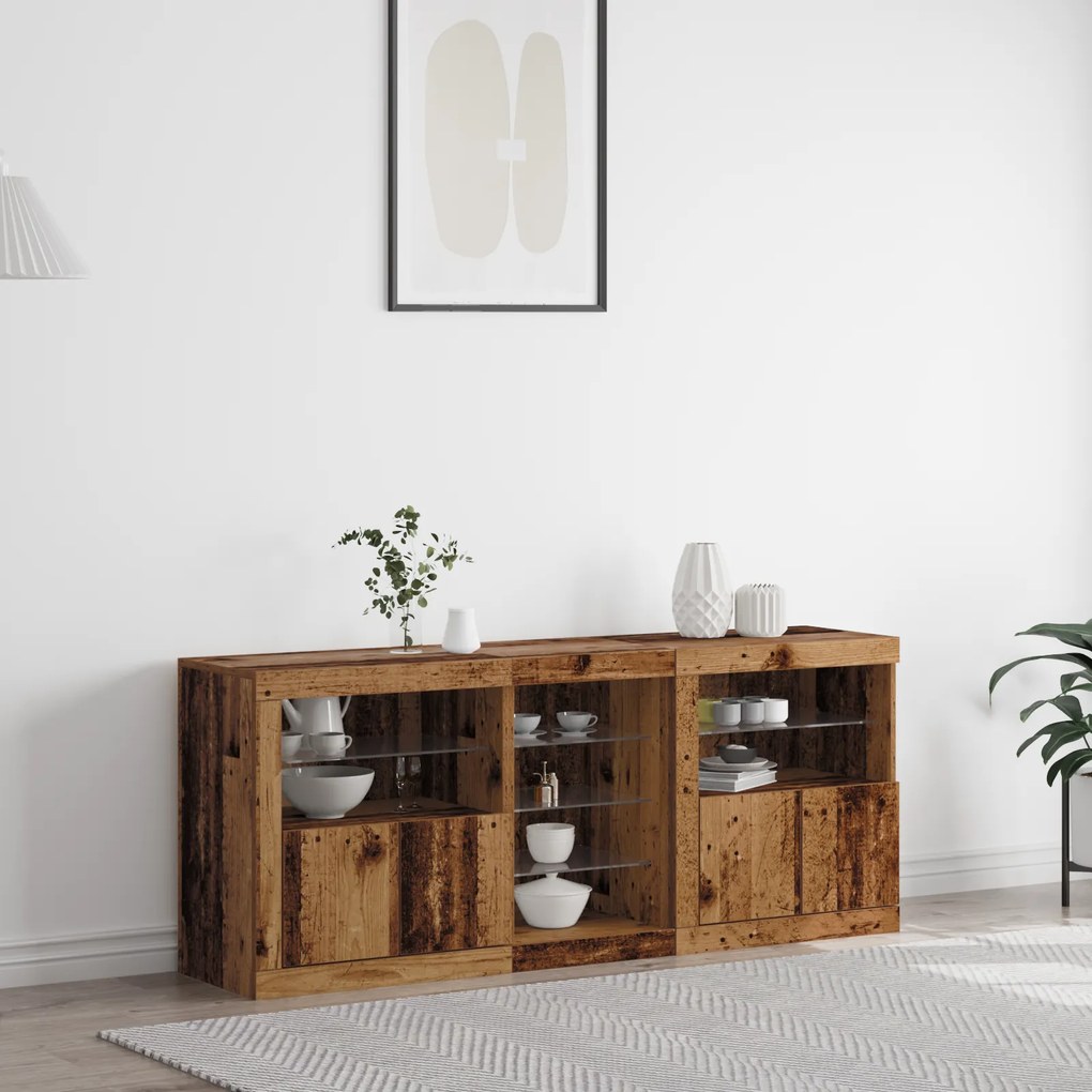 Aparador com Luzes LED Madeira Antiga 162x37x67 cm Madeira Engenharia