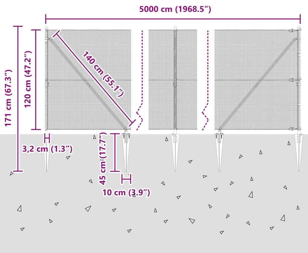 Cerca de Fio Soldado com 13 Postes de Espinho 1.2x50 m Aço Galvanizado