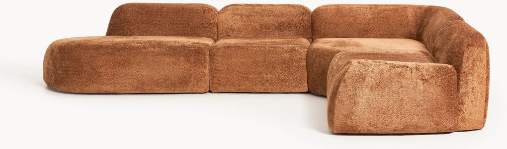Sofá de canto modular XL em teddy-bouclé com chaise longue Wolke (4 lugares)