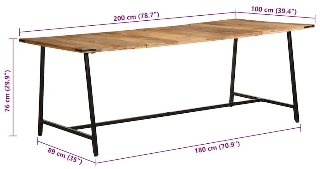 Mesa de jantar 200x100x75 cm madeira de mangueira maciça