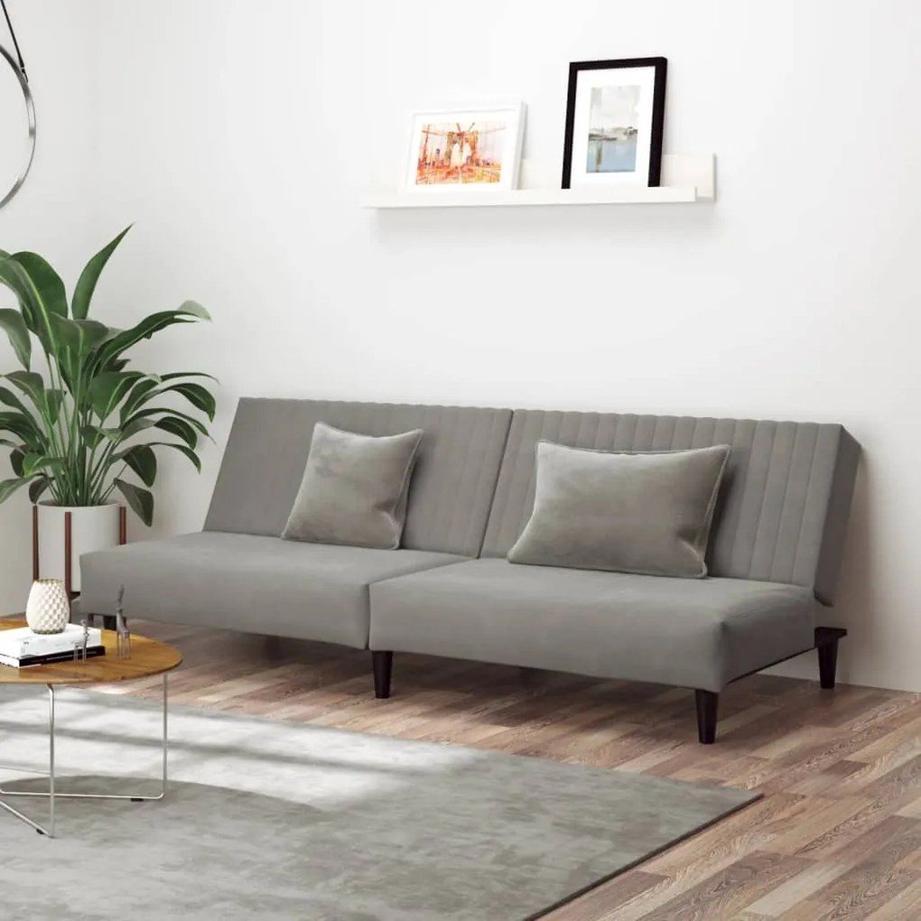 337639 vidaXL Sofá-cama de 2 lugares veludo cinzento-claro