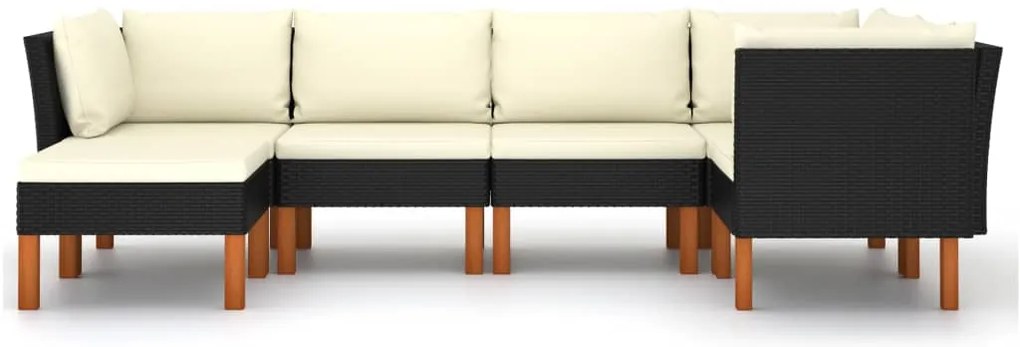 6 pcs conjunto lounge de jardim c/ almofadões vime PE preto