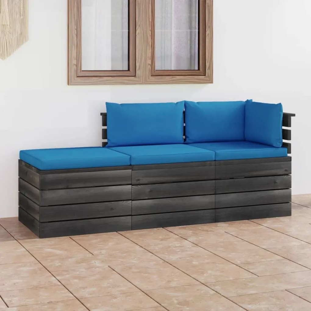 3 pcs conjunto lounge de paletes + almofadões madeira de pinho