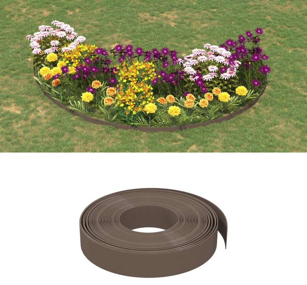 Bordas de jardim 5 pcs 10 m 10 cm polietileno castanho