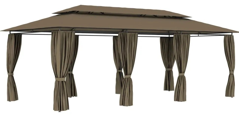 Gazebo c/ cortinas 600x298x270 cm 180 g/m² cinzento-acastanhado