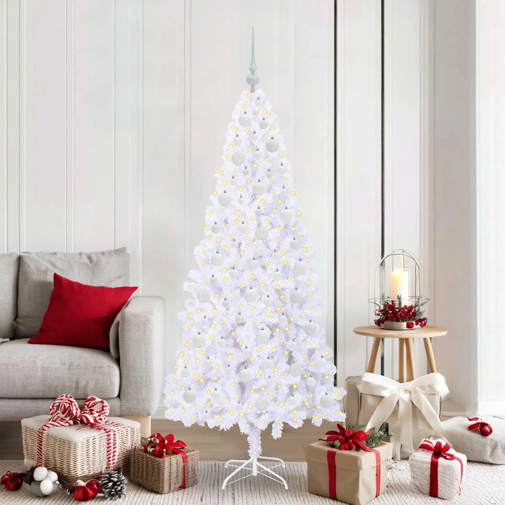vidaXL Árvore de Natal Artificial com 300 LEDs Branco 180 cm PVC e Aço