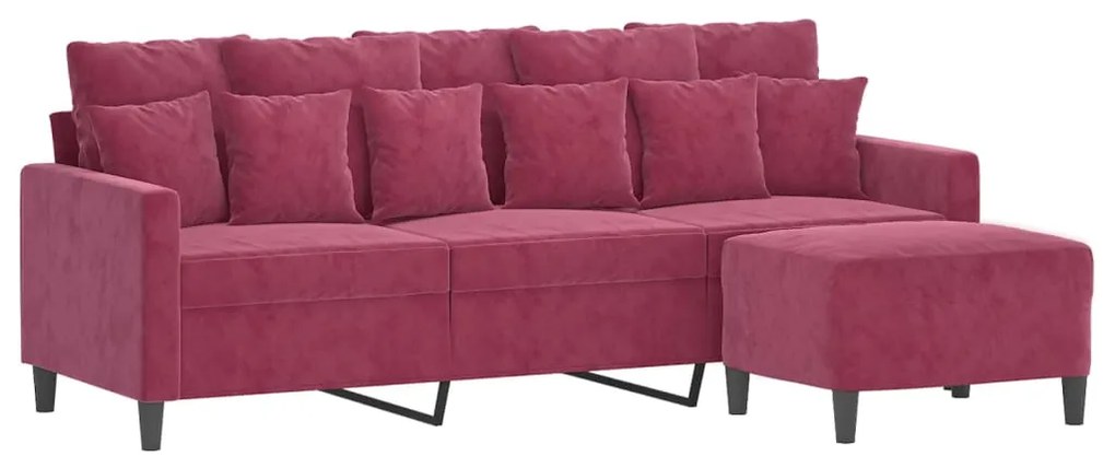 Sofá de 3 lugares com apoio de pés 180 cm veludo vermelho tinto