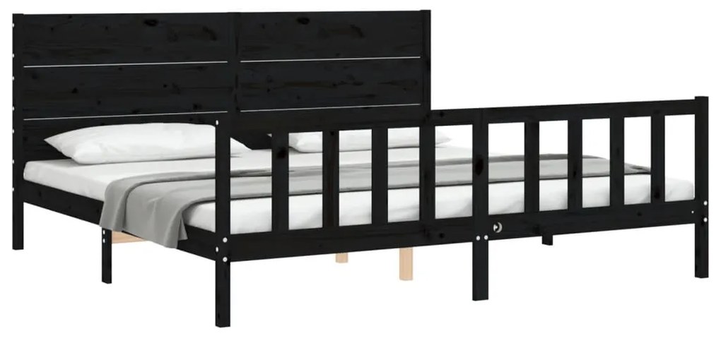 Estrutura de cama com cabeceira 200x200 cm madeira maciça preto
