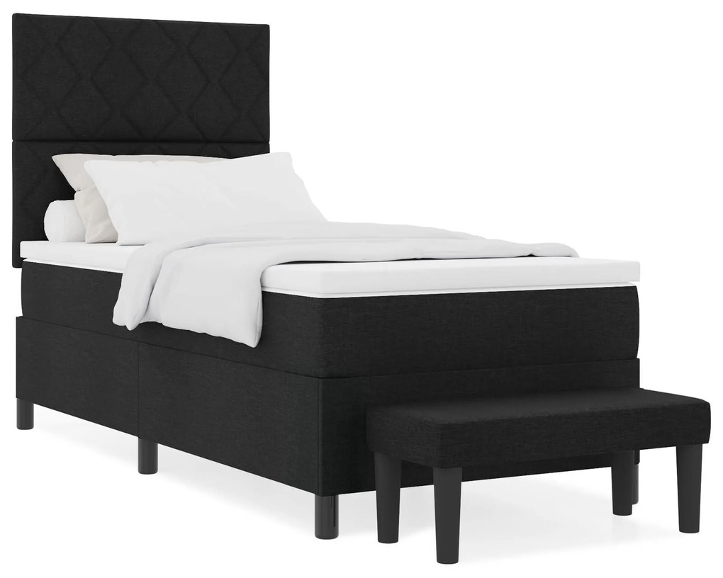 Cama Box Spring com Colchão e Banco Preto 90x190 cm Tecido