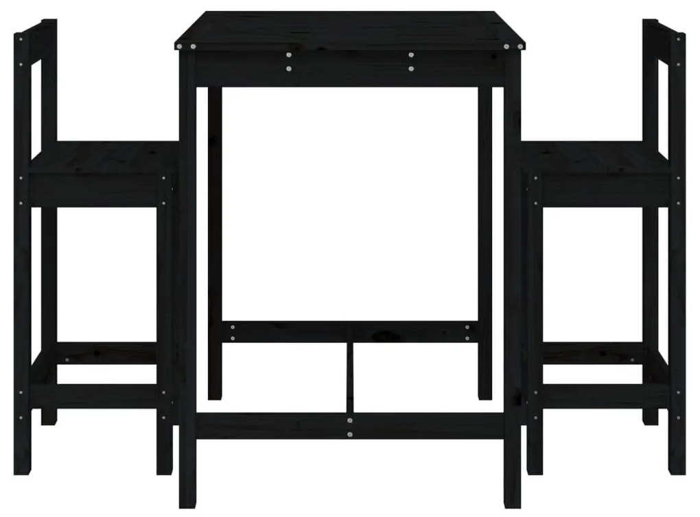 3 pcs conjunto de bar para jardim pinho maciço preto