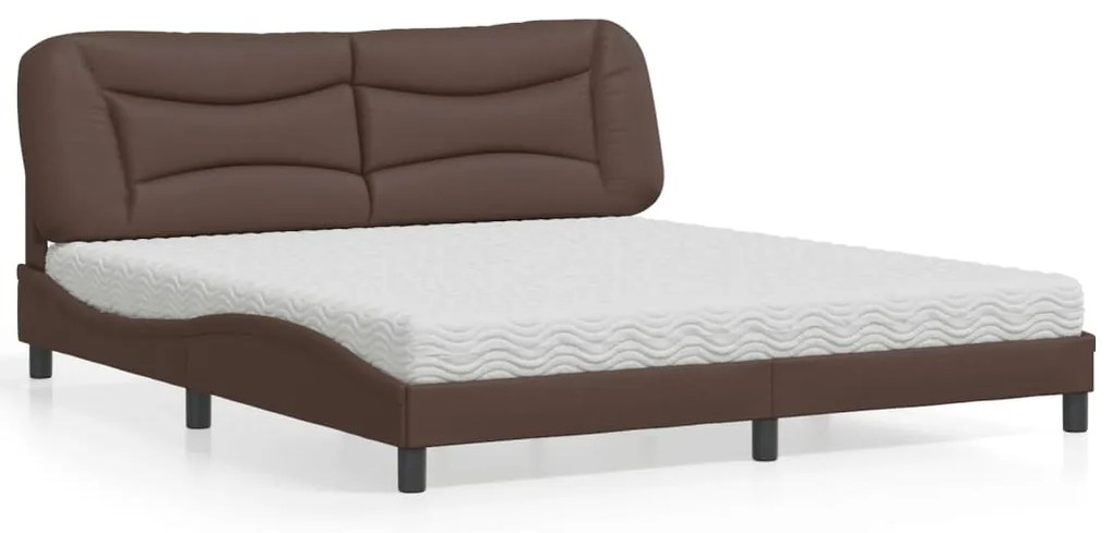 vidaXL Cama com colchão Hvar 180x200 cm couro artificial castanho