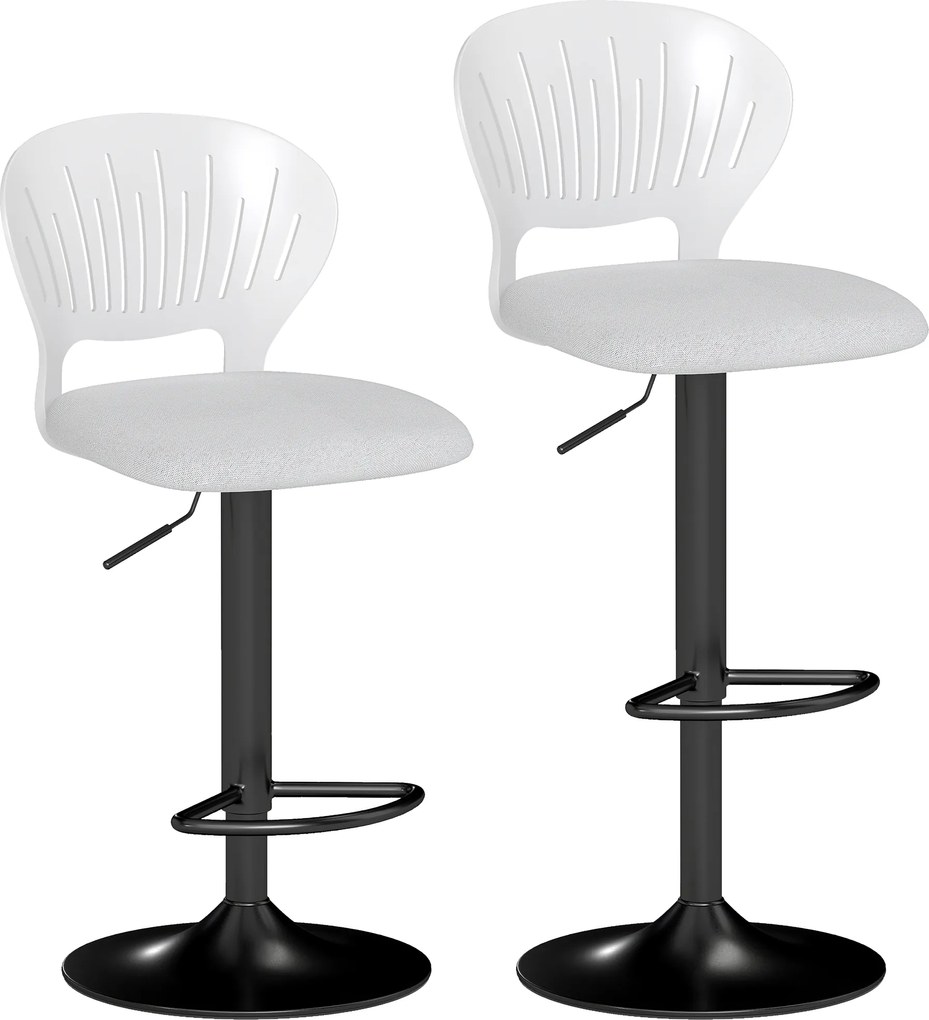 HOMCOM Conjunto de 2 Bancos Altos de Cozinha Giratórios a 360° Reguláveis em Altura de 84-105 cm 40,5x43x84-105 cm Branco | Aosom Portugal