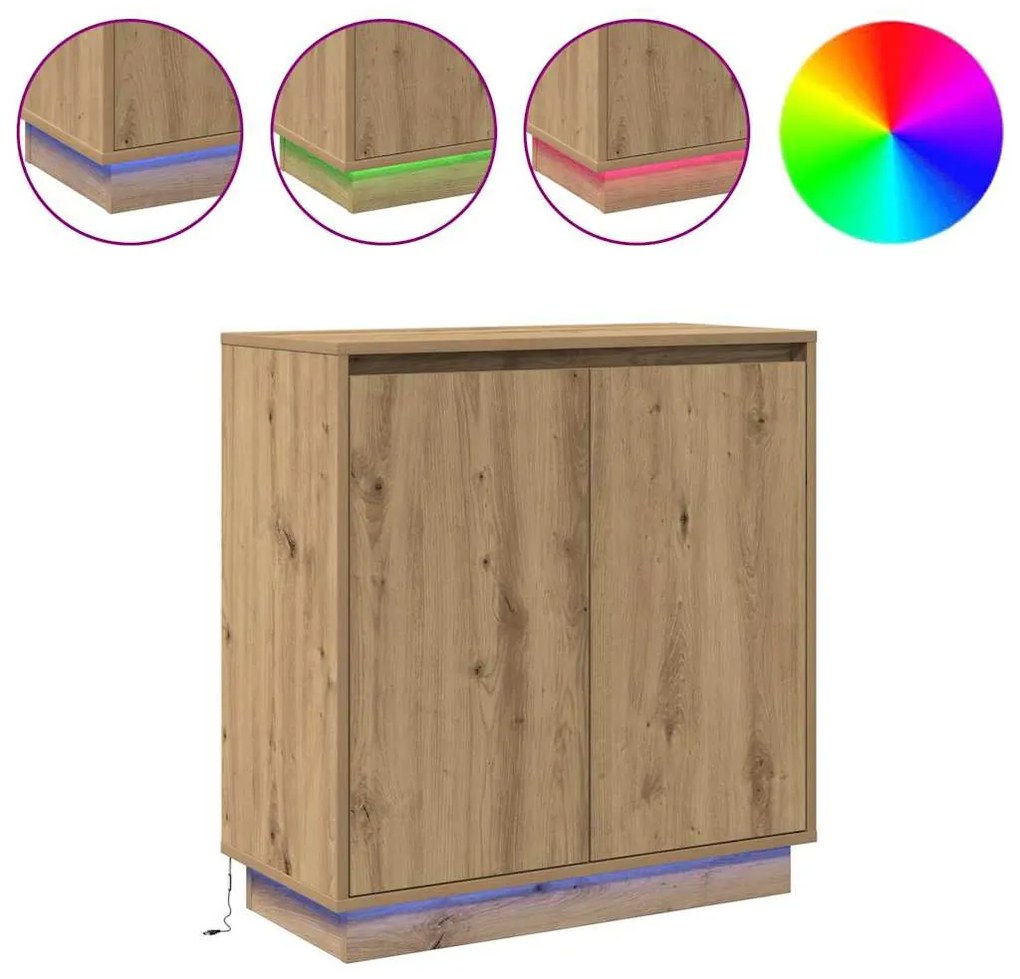 Buffet vidaXL com LED Carvalho Artesanal 71x34,5x75 cm Madeira Reconst